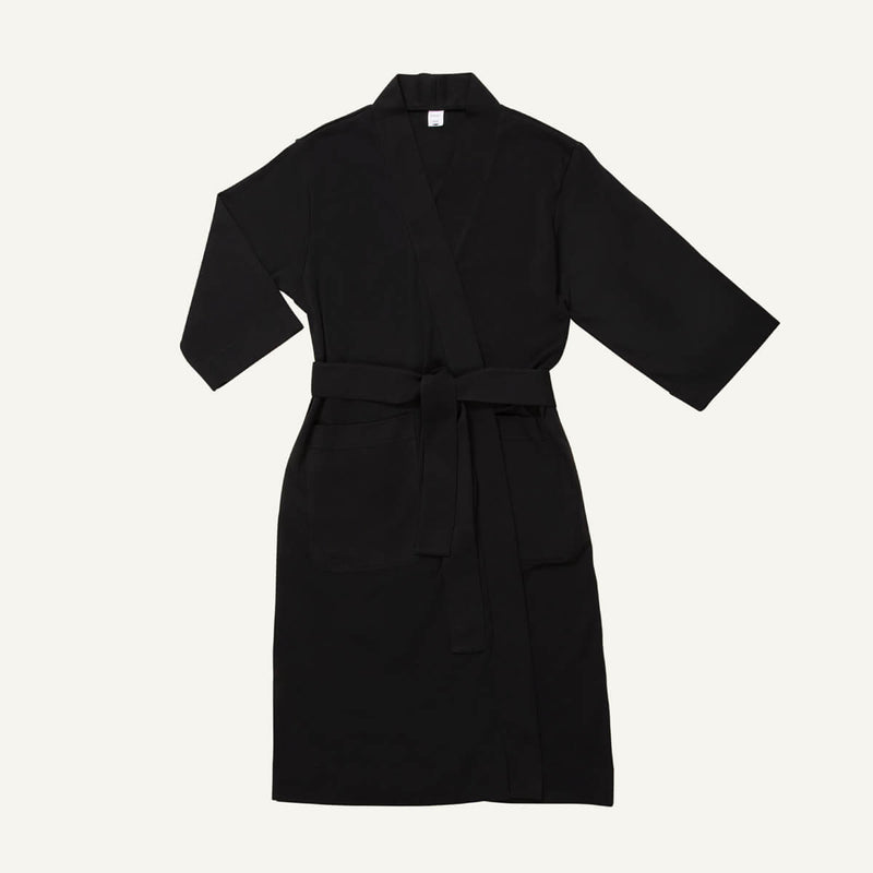 An essential robe in graphite gray color.