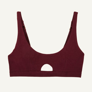 A keyhole soft bra in garnet red color.