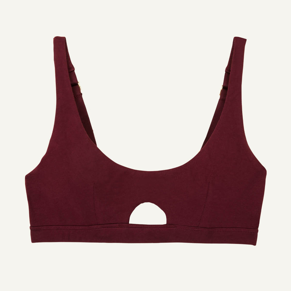 A keyhole soft bra in garnet red color.
