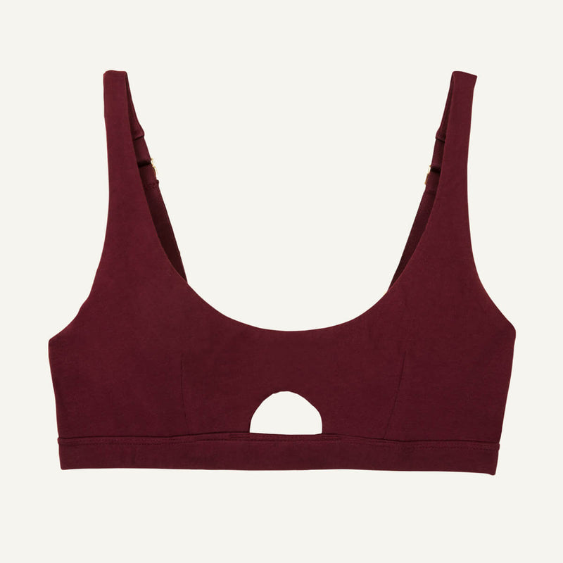 A keyhole soft bra in garnet red color.