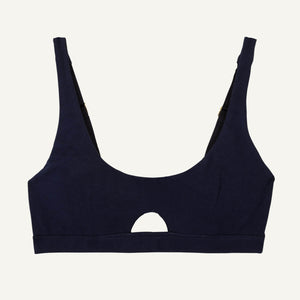 A keyhole soft bra in marine blue color.