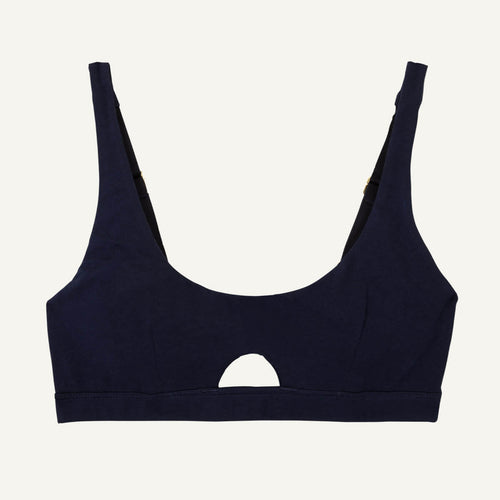 A keyhole soft bra in marine blue color.