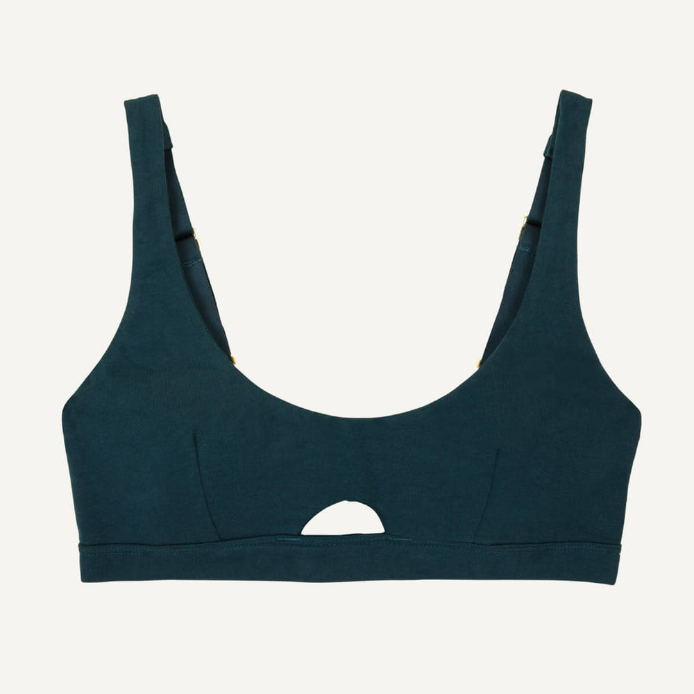 A keyhole soft bra in meridian teal color.