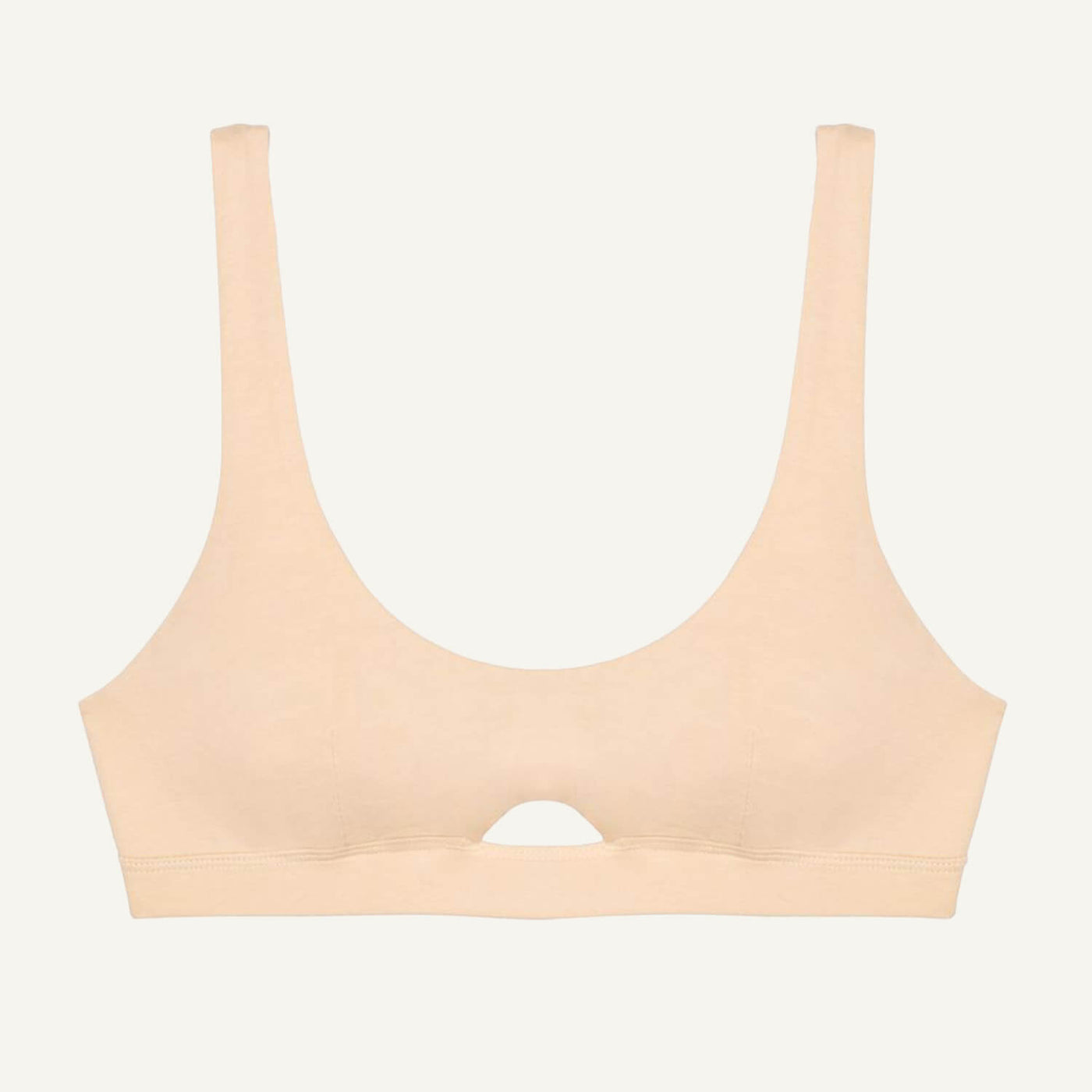 A wheat beige organic cotton keyhole soft bra without underwires.