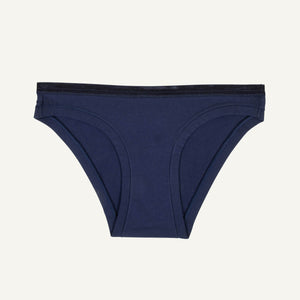 A low rise bikini in marine blue color.