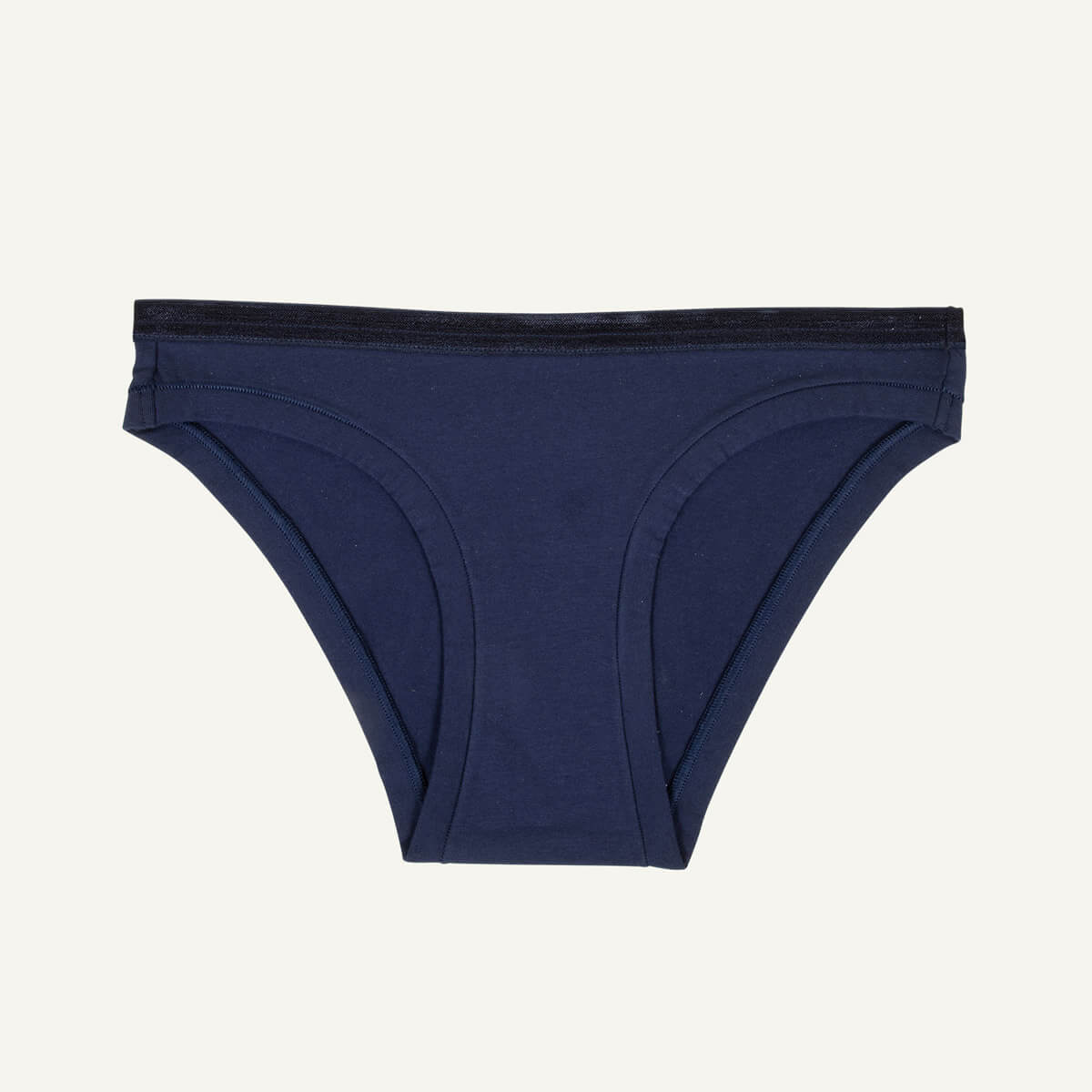 A low rise bikini in marine blue color.