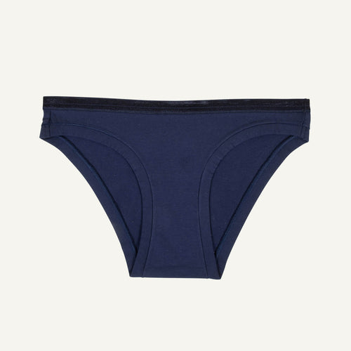 A low rise bikini in marine blue color.