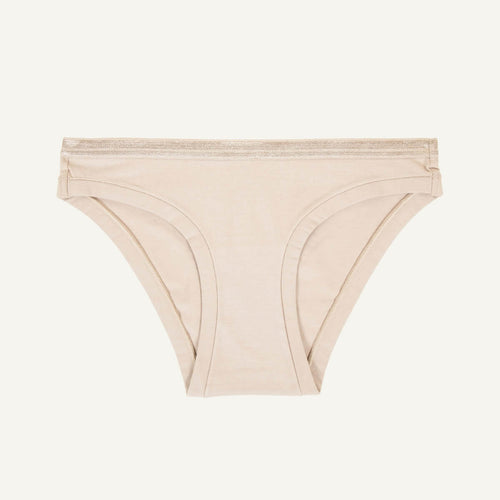 A low rise bikini in stone beige color.