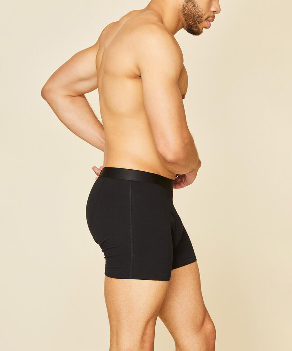 Man wearing the men's boxer brief in carbon black color.