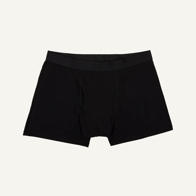 A pair of men's boxer briefs in carbon black color.