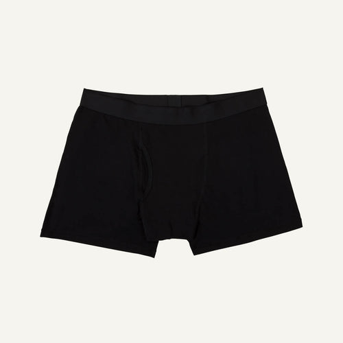 A pair of men's boxer briefs in carbon black color.