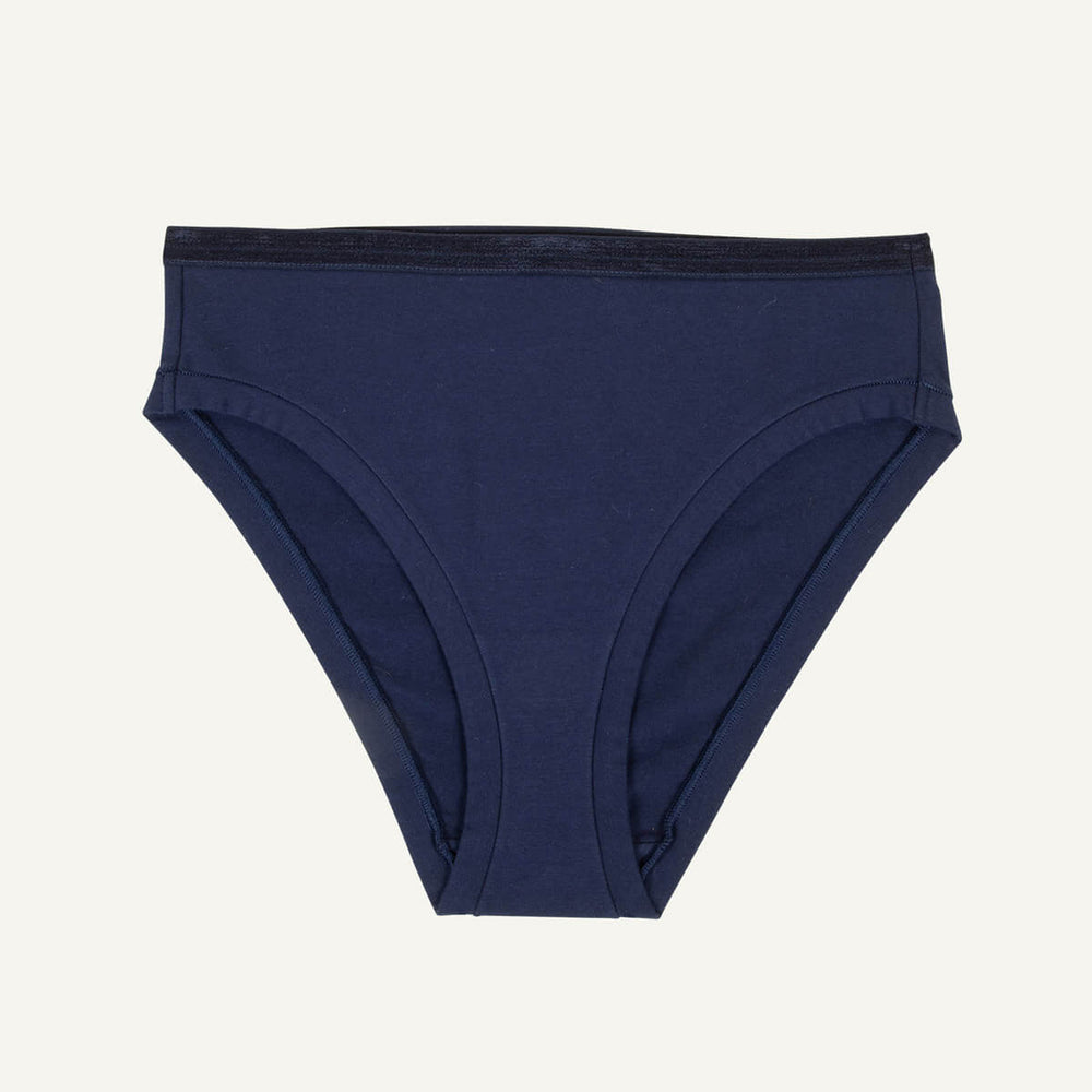 A mid-rise bikini in marine blue color.