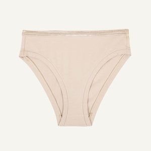 A mid-rise bikini in stone beige color.
