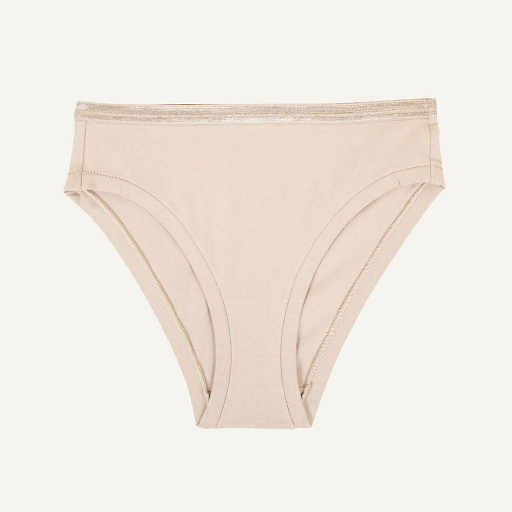 A mid-rise bikini in stone beige color.