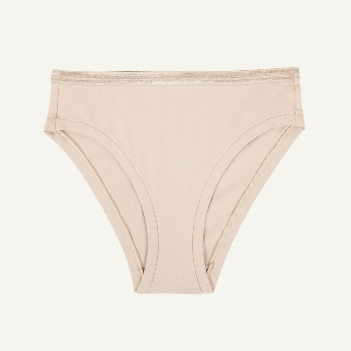 A mid-rise bikini in stone beige color.
