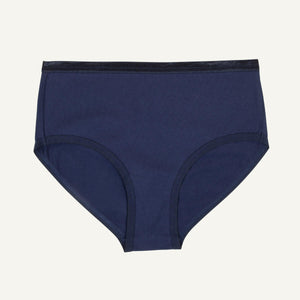 A mid-rise brief in marine blue color.