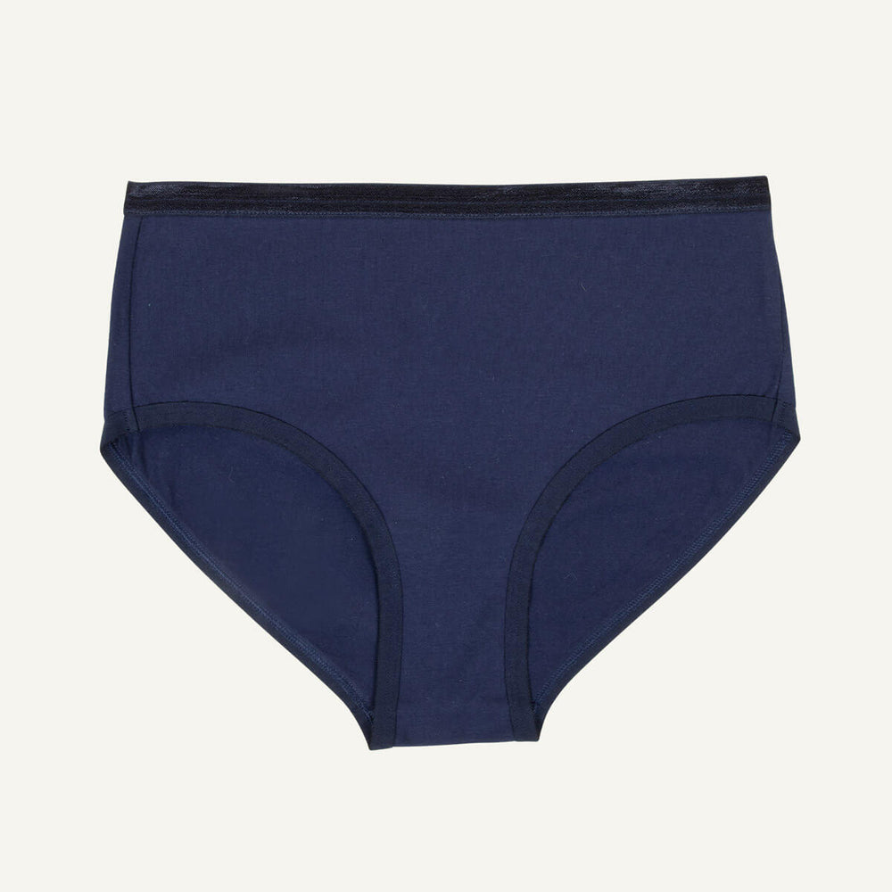 A mid-rise brief in marine blue color.