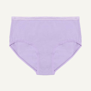 A mid-rise brief in a petal light purple color, made from organic cotton.