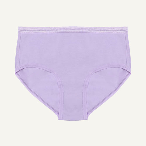 A mid-rise brief in a petal light purple color, made from organic cotton.