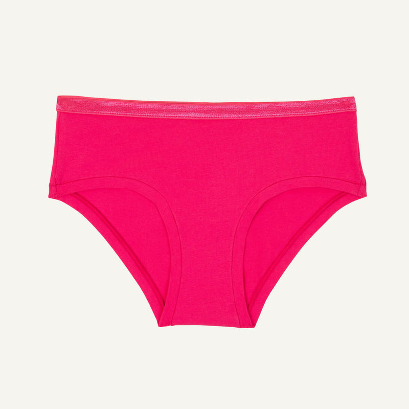A mid rise hipster in aurora pink color.