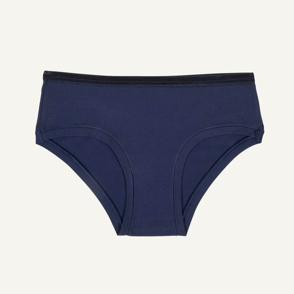 A pair of mid-rise retro hipster underwear in marine blue color.