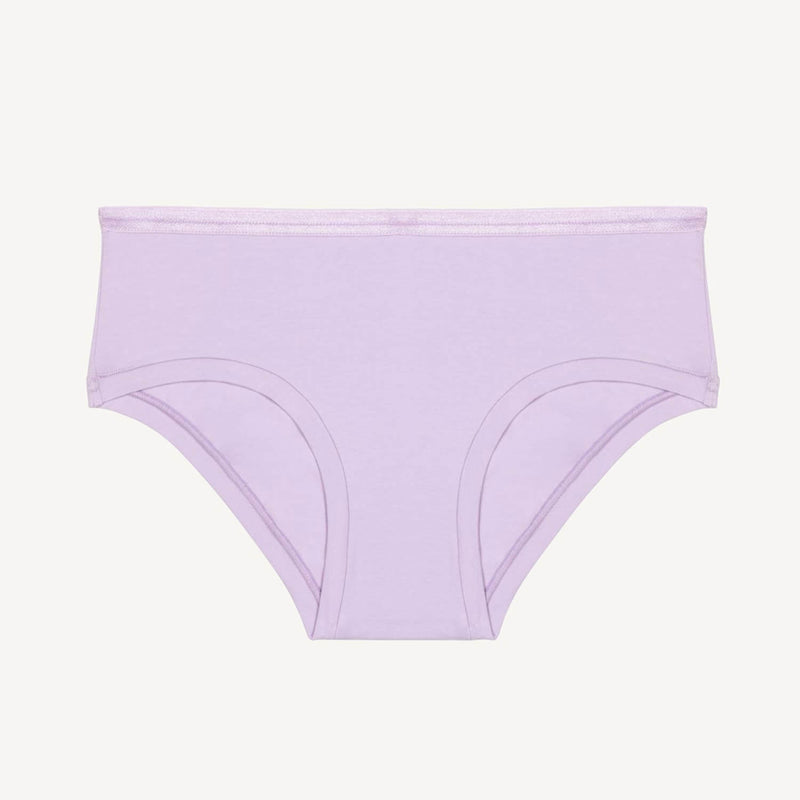 A mid-rise hipster underwear in a petal light purple color.