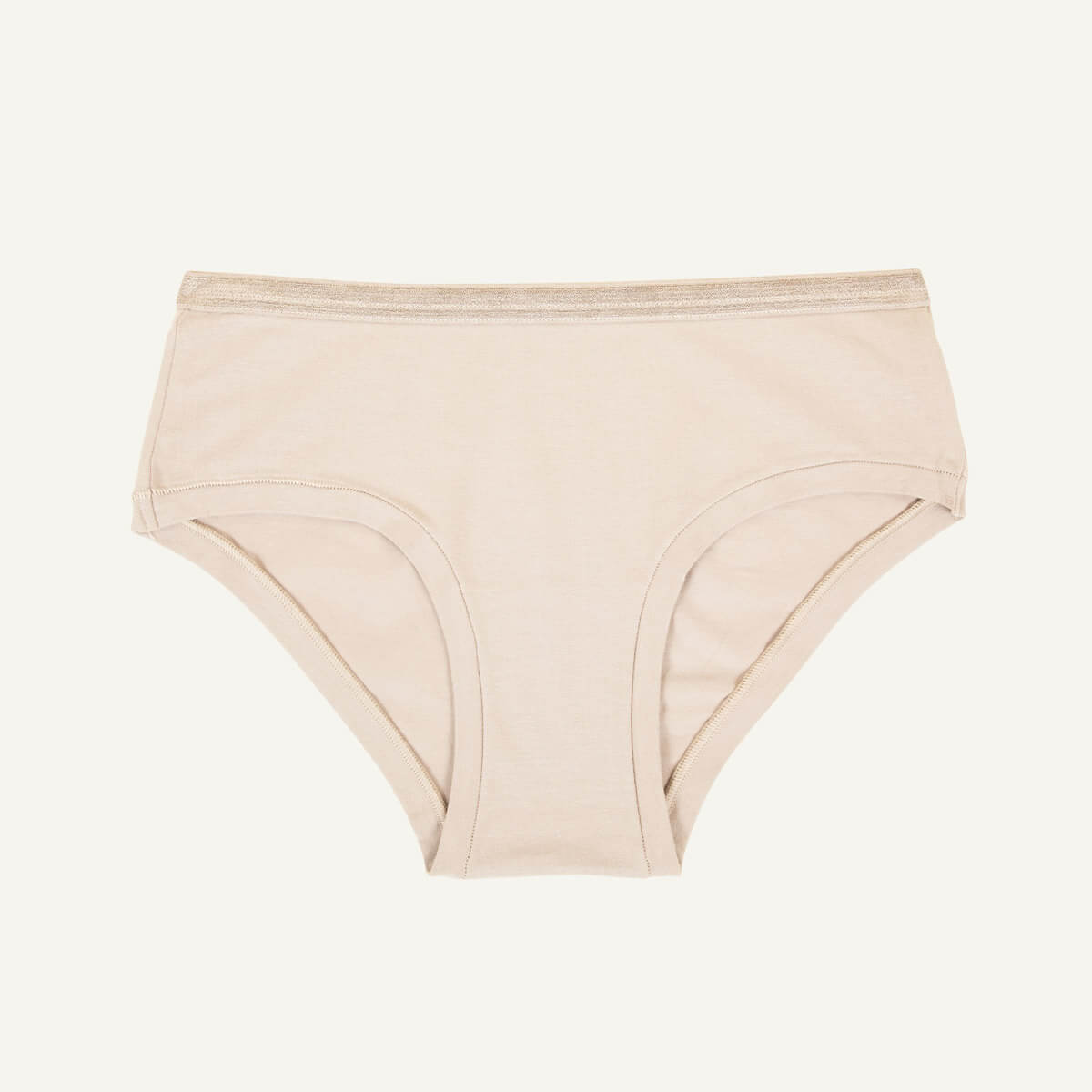 A pair of mid-rise retro hipster underwear in stone beige color.
