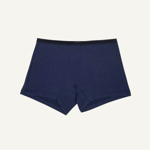 A pair of mid-rise shorties in marine blue color.