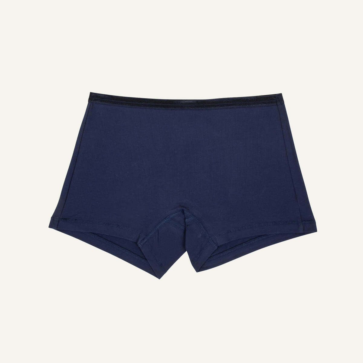 A pair of mid-rise shorties in marine blue color.