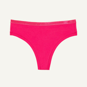 A mid-rise thong underwear in aurora pink color.