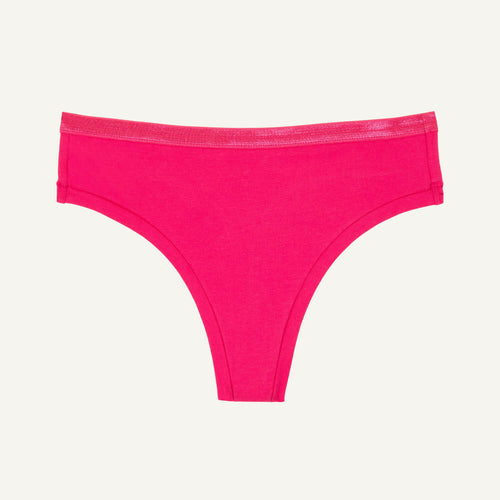 A mid-rise thong underwear in aurora pink color.