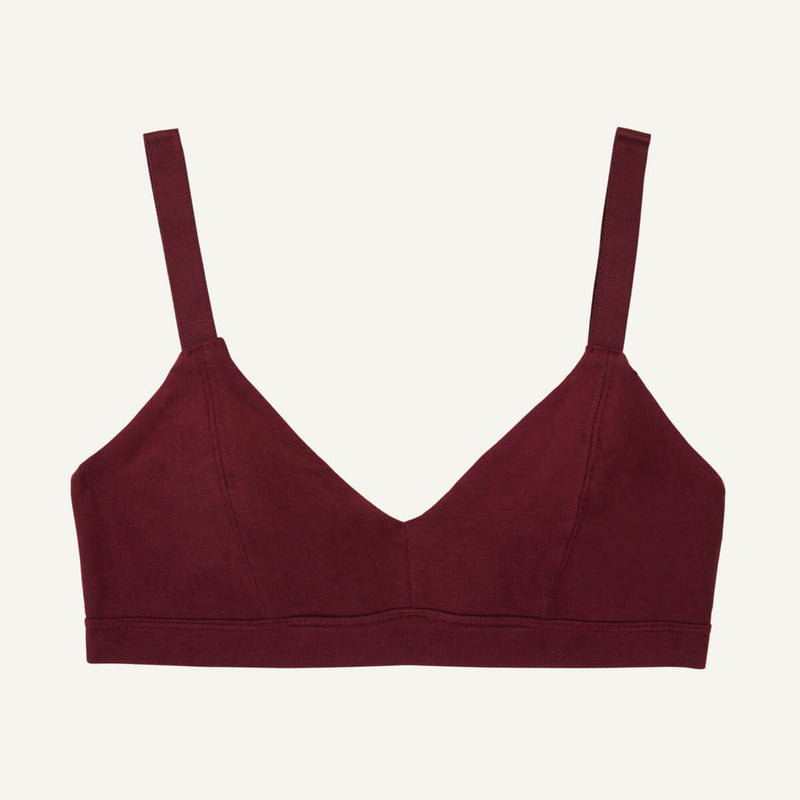 A triangle soft bra in garnet red color.