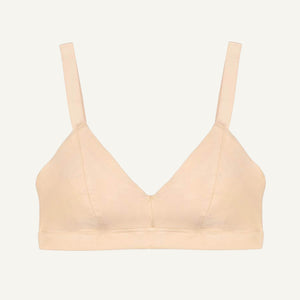 A wheat beige organic cotton triangle soft bra with adjustable straps