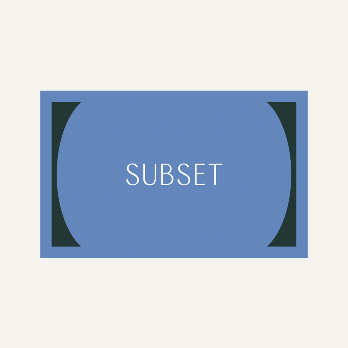 A digital gift card with a blue background and the text 'SUBSET' centered in the foreground.