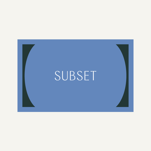 A digital gift card with a blue background and the text 'SUBSET' centered in the foreground.