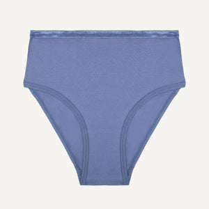 A high-waisted gale blue organic cotton brief.