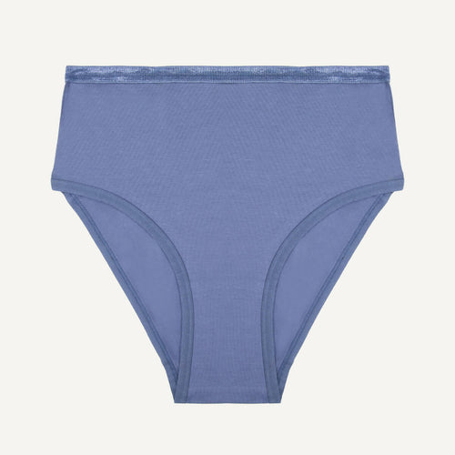 A high-waisted gale blue organic cotton brief.