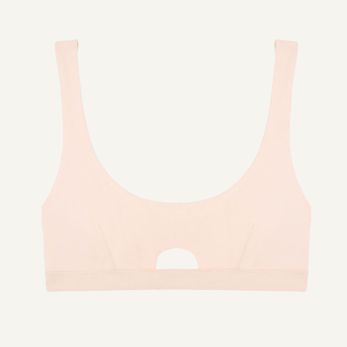 A light pink quartz organic cotton keyhole soft bra without underwires.