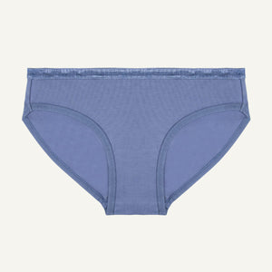 A low-rise organic cotton women's brief in a gale blue color.