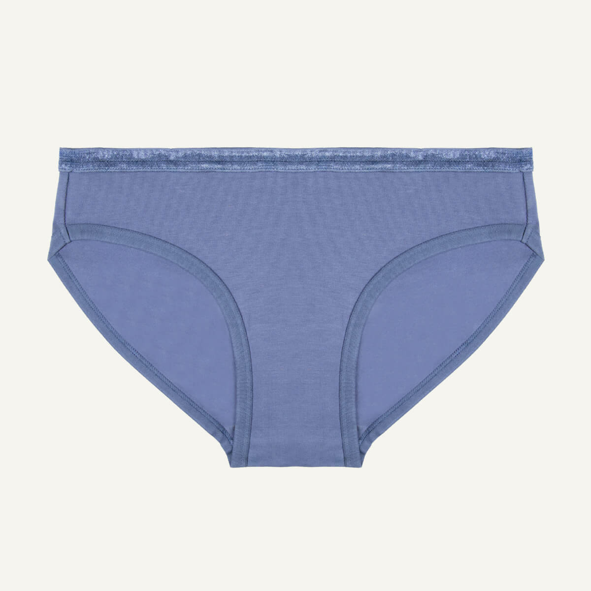 A low-rise organic cotton women's brief in a gale blue color.