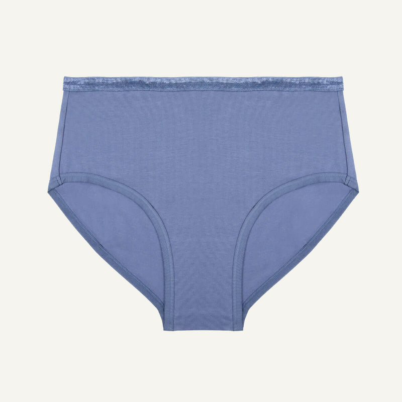 A mid-rise gale blue brief.