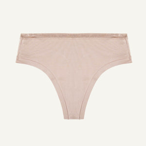 A mid-rise thong underwear in a stone color.