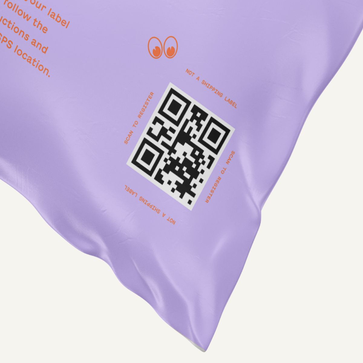 QR code shown on a purple bag
