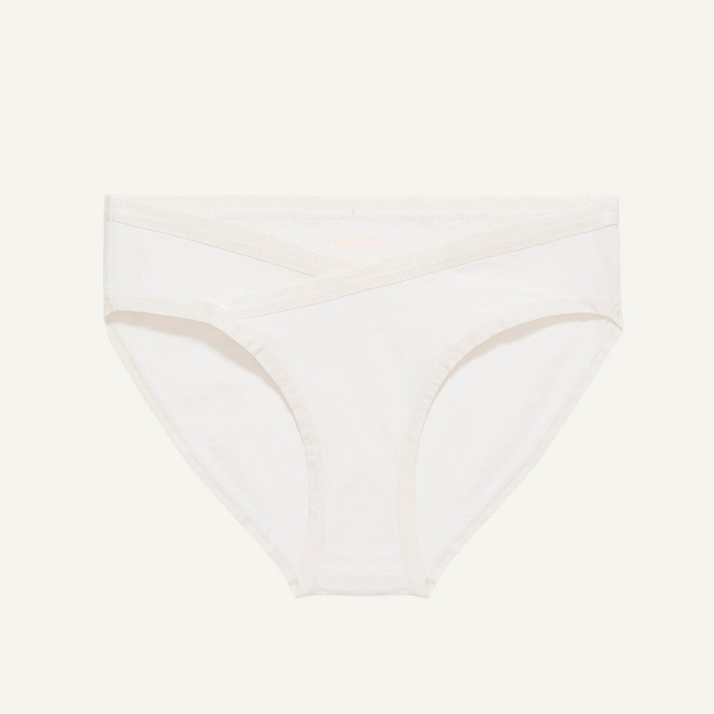 A maternity below belly brief in cloud nine white color.