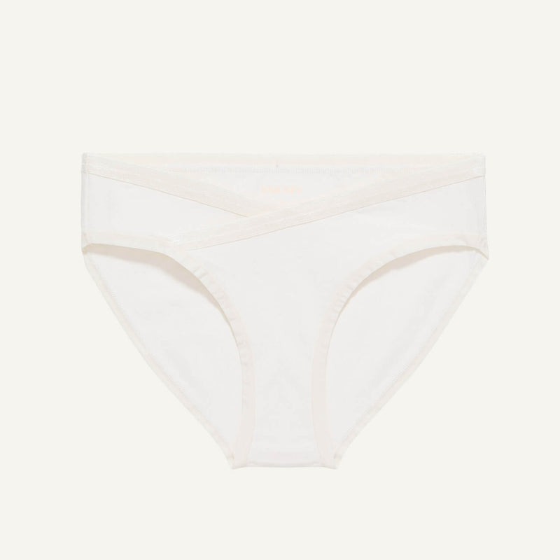 A maternity below belly brief in cloud nine white color.