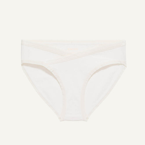 A maternity below belly brief in cloud nine white color.