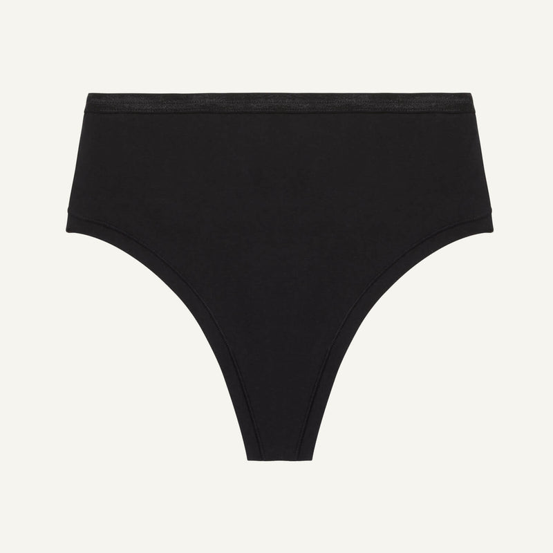 A high rise thong in carbon black color.
