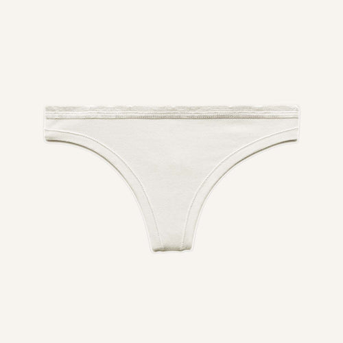 A low rise thong in cloud nine white color.