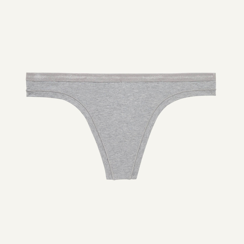 A low rise thong in lunar gray color.