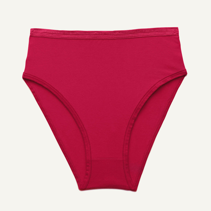 A high rise brief in cherry red color.